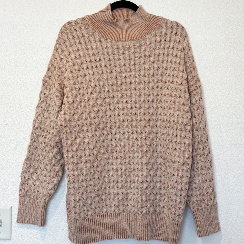 Brown and White Mock Turtleneck Pullover Sweater from Knox Rose - Picture 3 of 7